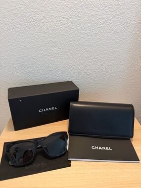 CHANEL Black Oversized Sunglasses with Case and Box
